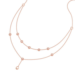 Layered Floating Circle Diamond <b>Necklace</b> with <b>Delicate</b> Rose Gold Double Chains and Scattered Sparkle Stations - Product Image 2