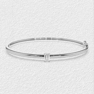 Wholesale Luxury 925 <b>Sterling</b> <b>Silver</b> Gold Rose Gold Plated Trendy Unisex Minimalist Emerald Cut Moissanite Stone <b>Bangle</b> <b>Bracelet</b> - Product Image 1