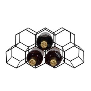 Portabottiglie Moderno per 9 Vini in Metallo Nero e Acciaio Inossidabile con Legno di Quercia Massiccio e Vetro per Tavolo o Bancone - Product Image 4