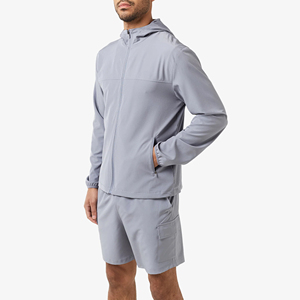Ensemble de survêtement léger à séchage rapide pour homme en polyester avec short, couleur unie, manches longues, fermeture éclair, idéal pour l'été - Product Image 4