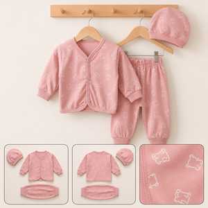 Conjunto de Ropa de Algodón para Recién Nacidos, Top con Capucha para Niñas, Pantalones con Cintura Elástica, Estampado de Oso, Gorro Suave y Bonito, Atuendo Informal de 3 Piezas - Product Image 2