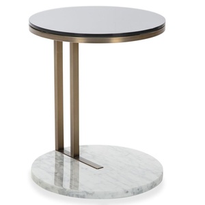 Artisan <b>Round</b> Black Glass Coffee <b>Table</b> with Metal Frame <b>White</b> Marble Base Modern Living Room Side <b>Table</b> Eco Furniture - Product Image 1