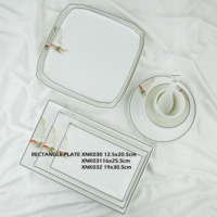 Service de vaisselle moderne en mélamine, motif paysage asiatique, assiettes carrées 2 pièces, assiettes rectangulaires 3 pièces, résistant au lave-vaisselle, réutilisable, durable, blanc