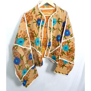Exclusive Collection One of Kind Patchwork Vintage Kantha <b>Jacket</b> Designer Boho Hippie Women <b>Jacket</b> with <b>mandarin</b> <b>collar</b> pattern - Product Image 4