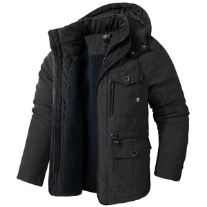 <b>Men's</b> Khaki Hooded <b>Parka</b> Zip Up <b>Winter</b> <b>Coat</b> Thick Sherpa Lined Windproof Casual Jacket - Product Image 2