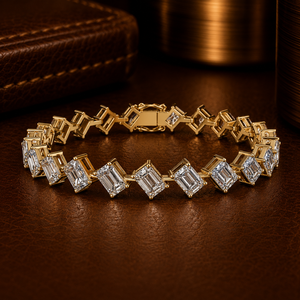 Emerald Cut Lab Grown Diamond Tennis <b>Bracelet</b> 13.75 CTW DEF VVS 14K Solid Gold Rhodium Plated Women's Anniversary Gifts Fine - Product Image 1