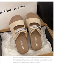 Sandalias planas de verano para mujer, con punta abierta, estilo slip-on, con hebilla metálica, informales, para playa y exteriores. - Product Image 3