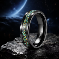 Bague en Titane Noir Personnalisée avec Incrustation d'Opale Colorée, Minimaliste, 4/6mm, Alliance de Mariage pour Hommes et Femmes, Vente en Gros