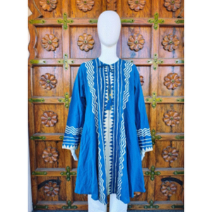 Tunique haut de gamme décontractée en coton tissé, unie, imprimée et brodée, col rond, avec cordon de serrage, coupe trapèze, manches longues, Printemps/Hiver Été, ODM - Product Image 1