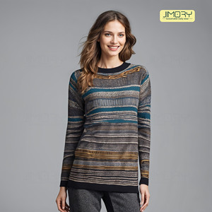 JE2077 Alemania Tela de punto de algodón Patrón sólido Invierno Formal Cierre de cremallera Botón Detalle Tops para mujer y suéteres hechos a mano - Product Image 1