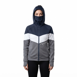 <b>Women's</b> Color Block Balaclava Zip Up Hoodie <b>Navy</b> White Gray <b>Fleece</b> Sweatshirt Streetwear - Product Image 1