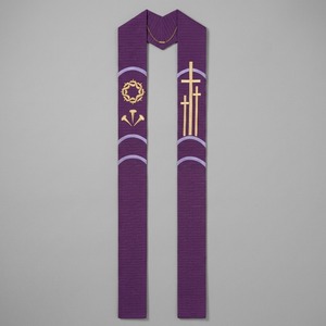 Étole liturgique violette haut de gamme avec croix dorée et broderie couronne d'épines, fait main, pour vêtement liturgique chrétien - Product Image 1