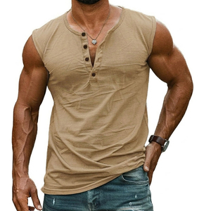 Factory Bulk Men's Henley Tank <b>Tops</b> Customizable Sleeveless Muscle Tees Slub Cotton Casual Wear Wholesale Bulk <b>Top</b> Tank <b>Tops</b> - Product Image 1
