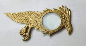 Loupe à main décorative avec poignée en métal en forme d'aigle et finition jaune, loupe de lecture pour bureau, bibliothèque, décoration - Product Image 3