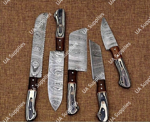 Ensemble de couteaux de chef en acier Damas, 5 pièces, manche intégral, forgés à la main, ultra-affûtés, ergonomiques, manches en bois Pakka OEM - pour un usage quotidien et le camping - Product Image 5
