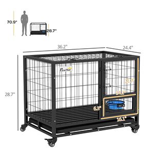 Cuccia per Cani in Metallo Nero Sicura con Supporto per Ciotola, Ruote e Vassoio Rimovibile per Cani di Taglia Media e Grande - Product Image 3