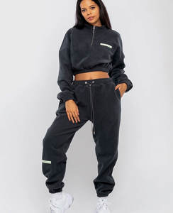 100% algodón orgánico tendencia nueva llegada personalizado Unisex polar cordón chándal mujeres Joggers Traje dos piezas conjuntos con capucha - Product Image 2