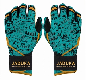 Guantes de bateo de piel azul de la serie Bruc Bolt Bear, con puño largo, color azul Carolina, cierre de velcro, unisex, para adultos, para entrenamiento. - Product Image 4