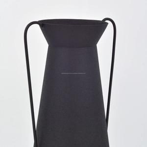 Métal Terre Cuite & Noir Texturé Double Poignées Vase Bouteille forme Décoratif Table Décor Fleur Vase pour Lit/Salon - Product Image 4