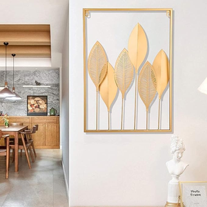 Premium Handmade Metal <b>Leaf</b> <b>Wall</b> <b>Decor</b> Nordic Style Framed <b>Wall</b> Hanging for Luxury Home Interior Decoration - Product Image 3