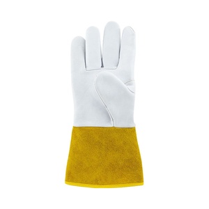 Guantes de Soldadura Tig de Cuero Genuino Blancos con Puño Amarillo, Diseño de Pulgar Recto, Resistentes a Salpicaduras de Metal Fundido, Forrados de Algodón - Product Image 4
