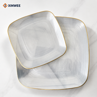 Juego de Platos de Cerámica de Marca Privada, Cuadrados, Grises con Borde Dorado, Platos de Cerámica OEM, Platos de Cerámica ODM, Proveedor de Platos de Cerámica con Logotipo Personalizado