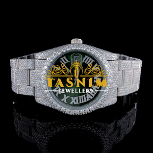 VVS Moissanite <b>Diamond</b> Luxury Men's <b>Watch</b> 41mm 20mm Green Glass White Gold Plated Stainless Steel Analog Quartz Coin Sport - Product Image 5