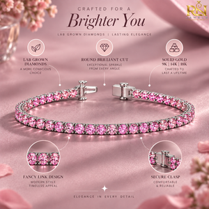Pulsera de tenis con diamantes cultivados en laboratorio, redondos, color rosa, de una sola fila, con eslabones elegantes. |   Brazalete Elegante de Joyería Fina de Lujo en Oro Sólido de 9K, 14K y 18K - Product Image 4
