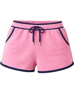 Shorts en molleton de coton personnalisés pour femmes, rose et bleu marine contrastés, taille élastique, décontractés, pour l'été, vêtements de détente, fabricant sur mesure - Product Image 1