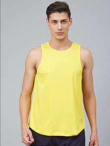 Camiseta sin Mangas Amarilla para Hombre, Cuello Redondo, Color Sólido, Estilo Deportivo, Transpirable, Tejido de Poliéster, Ropa Deportiva - Product Image 4