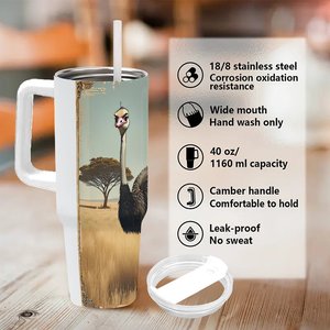 40oz Stainless Steel Tumbler Ostrich Design Travel <b>Mug</b> <b>Insulated</b> With Handle - Product Image 5