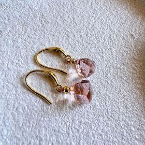 Boucles d'oreilles en quartz morganite, argent sterling 925, plaqué or 14 carats, bijoux délicats, cadeau pour elle, pierre de naissance de juin - Product Image 5