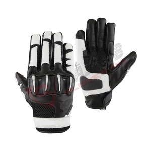 Men Genuine Sheepskin Leather Black Breathable Touchscreen Black-White Patchwork Warmed-Motorbike Racing Ridding <b>Gloves</b> - Product Image 1