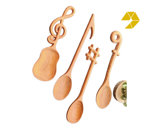 Cuchara de Madera Económica para Café, Diseño de Notas Musicales, Flores y Hojas, Madera Natural de Acacia y Fresno Rojo, Vietnam, Modelo 2026 - Product Image 1