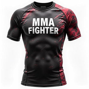 เสื้อรัดกล้ามเนื้อสำหรับนักกีฬา MMA แขนยาว ระบายอากาศ ป้องกันรังสียูวี สีดำแดง พิมพ์ลายแบบ Sublimation แห้งเร็ว - Product Image 4