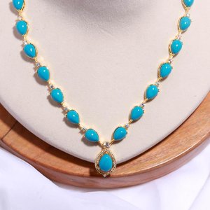 Conjunto de collar largo chapado en oro de 22k con piedras de calidad AAa y aretes, conjunto de joyería nupcial a precio de fábrica. - Product Image 6