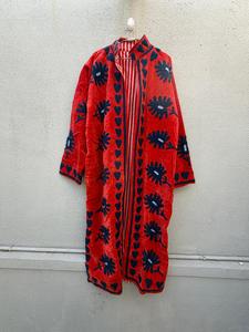 Red Embroidered Breathable Velvet <b>Quilted</b> Bomber <b>Jacket</b> Floral Heart <b>Pattern</b> Knitted Outerwear for Autumn Winter Gift for Her - Product Image 1