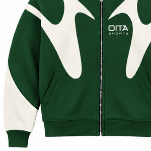 Sudadera con capucha verde bosque con paneles en contraste y cremallera completa para hombre, estilo urbano, manga larga, informal, de forro polar, con bolsillos. - Product Image 6
