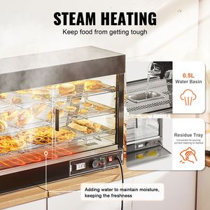 Espositore Riscaldato Commerciale a 3 Livelli 1500W con Controllo Manuale della Temperatura e Ripiani Regolabili 86-185°F - Product Image 4