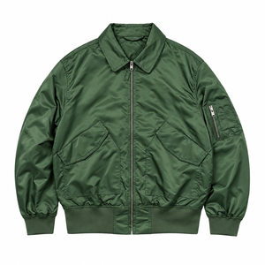 Chaqueta bomber verde para hombre, estilo casual, con cierre de cremallera, cuello vuelto, abrigo de otoño. - Product Image 1
