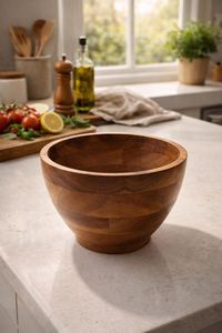 Grand saladier en bois pour le stockage des fruits, le service des salades, la décoration du comptoir de cuisine et de la table à manger, ensemble de saladiers en bois naturel - Product Image 5