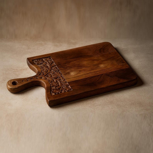 Tabla de cortar de madera de nogal con elegante relieve floral intrincado tallado y mango superior, robusta para cocina, ideal para cortar verduras. - Product Image 2