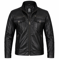 Veste en cuir de vache véritable noire pour homme, coupe ajustée, col montant, fermeture éclair, vêtement d'hiver