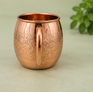 Tasses en cuivre avec poignée gravée de motifs floraux orientaux, vaisselle de maison écologique, baril isotherme pour cocktails, avec surface lisse - Product Image 4