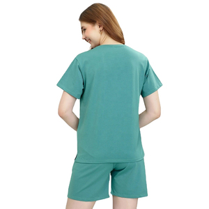 Conjunto de Verano de Alta Calidad para Mujer, Camiseta y Pantalones Cortos de Algodón Suave con Estampado Informal, Logotipo, Cuello Redondo, Tela de Felpa - Product Image 2