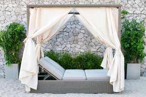 Outdoor Wicker Daybed with Canopy Gray Rattan Poolside Cabana Bed for <b>Garden</b> <b>Sofa</b> Set Waterproof Tropical Design - Product Image 2