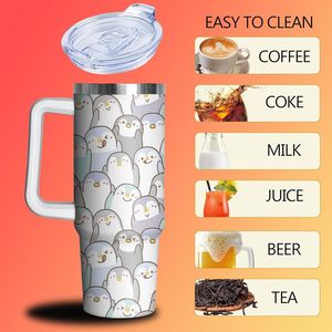 Tumbler Isolato in Acciaio Inox Penguin da 30 oz con Manico e Cannuccia, Tazza da Viaggio per Caffè, Bottiglia d'Acqua con Coperchio per Regali - Product Image 3