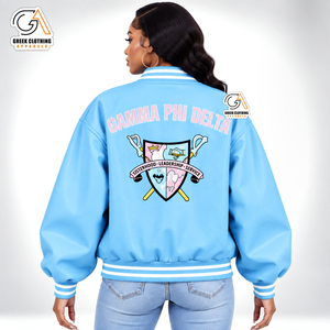 Ropa Griega, Chaqueta Universitaria Rosa Gamma Phi Delta para Mujer, 100% Poliéster, Impermeable, Ecológica, con Letras Bordadas - Product Image 2