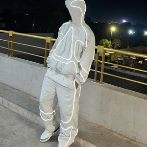 Glow in the Dark Men’s Reflective Piping Tracksuit Set 2-Piece Techwear Windbreaker Hooded Jacket and Jogger <b>Pants</b> - Product Image 4