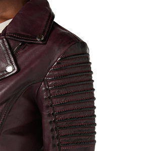 Women Genuine Leather Biker <b>Jacket</b> Ladies Black Slim Fit <b>Zip</b>-<b>Up</b> Customized Embroidery Logo Factory Rate Wholesale OEM - Product Image 5